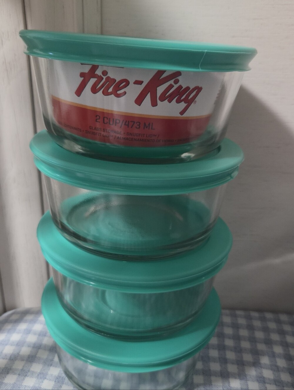 Fire King Storage Bowls With Teal Lids Set Of 4/ 2 Cup